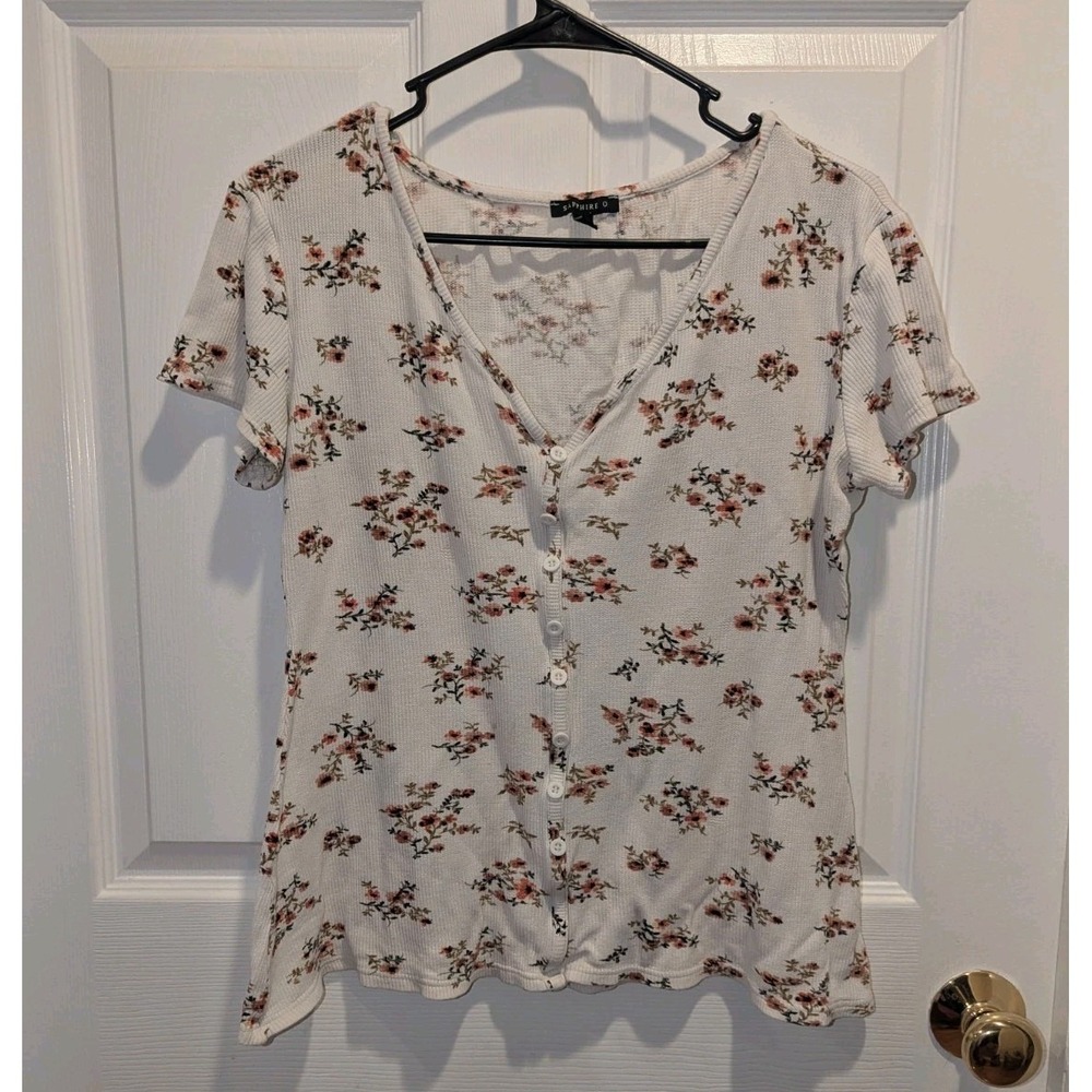 Cottagecore Coquette Floral Henley Top Waffle Knit Boho Fairycore Medium